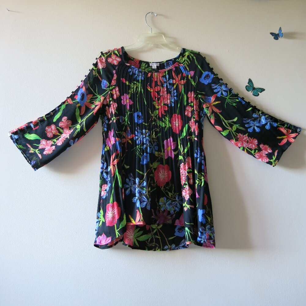 Spence Polyester Voile Tropical Floral Gucci Style Low High Blouse Size M